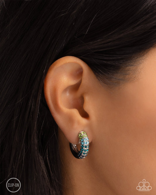 Ombré Observer - Blue To Green Ombre' Rhinestone Clip-On Earring Paparazzi E2173