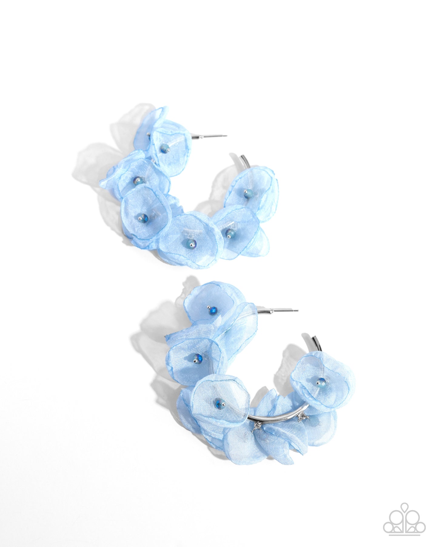 Petaled Pageant - Blue Soft Chambray Chiffon Flowers 1 3/4 Inch Hoop Earring Paparazzi E2232