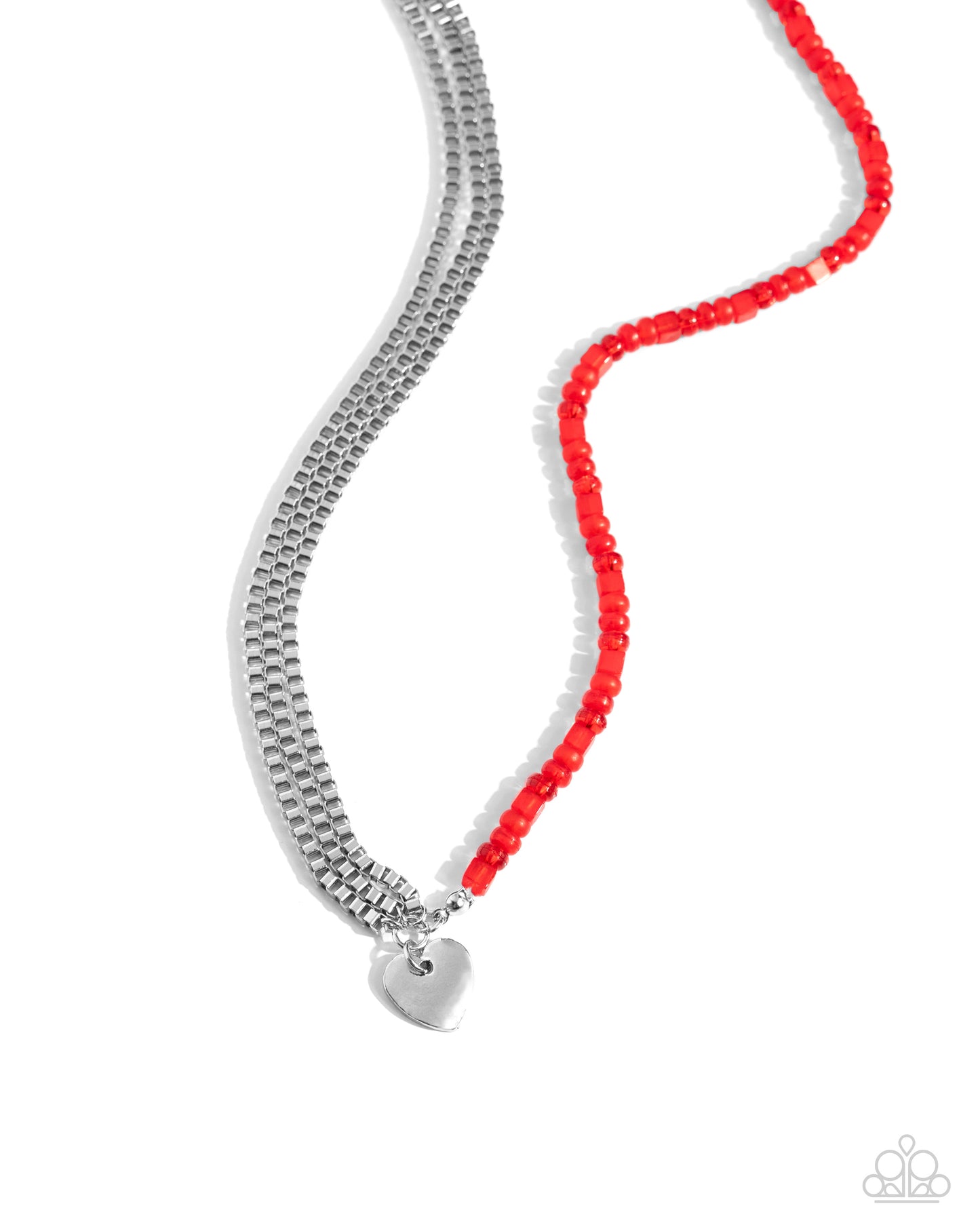 Squared Sweetheart - Red Bead, Silver Box Chain & Heart Necklace Paparazzi