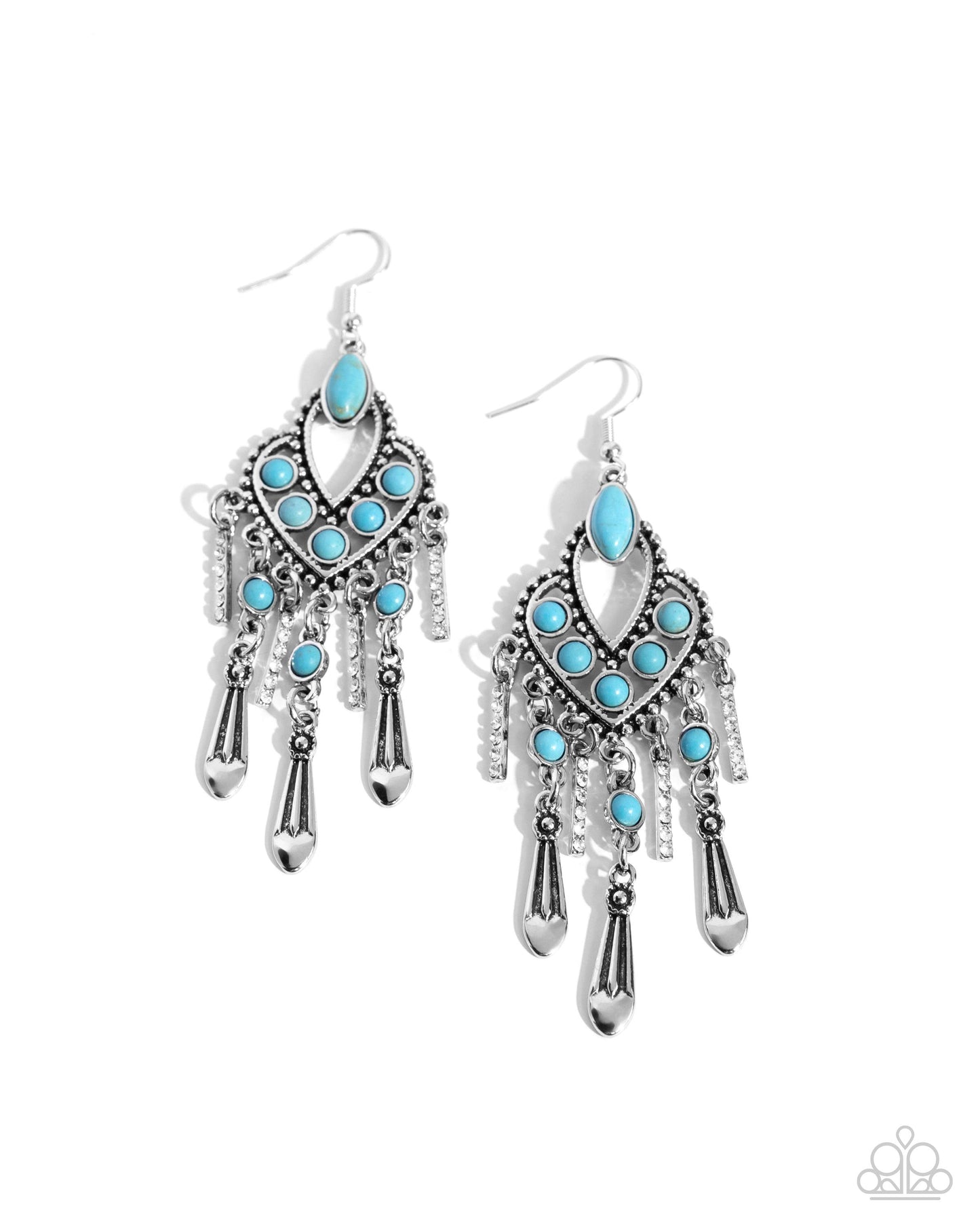 Naturally Vintage - Blue Turquoise Stone & Silver Santa Fe Style Earring Paparazzi E2292