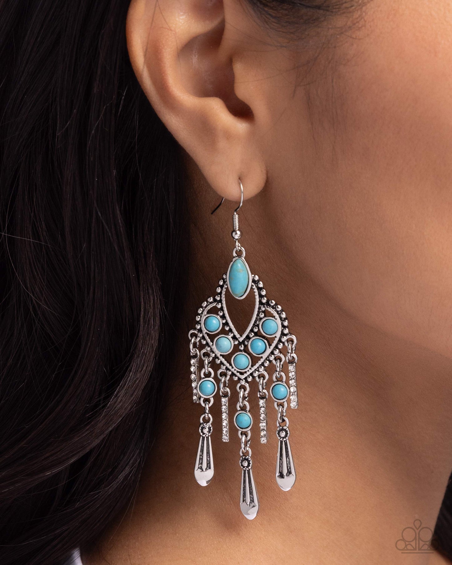 Naturally Vintage - Blue Turquoise Stone & Silver Santa Fe Style Earring Paparazzi E2292