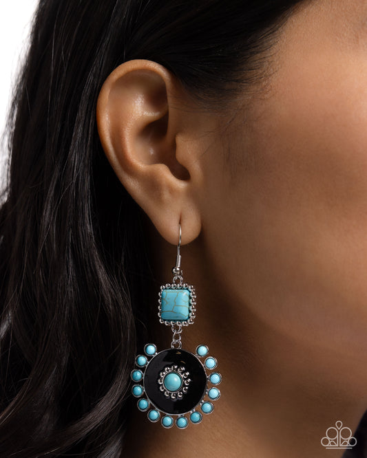 Earthy Emblem - Black Painted Silver & Turquoise Stone Santa Fe Style Earring Paparazzi