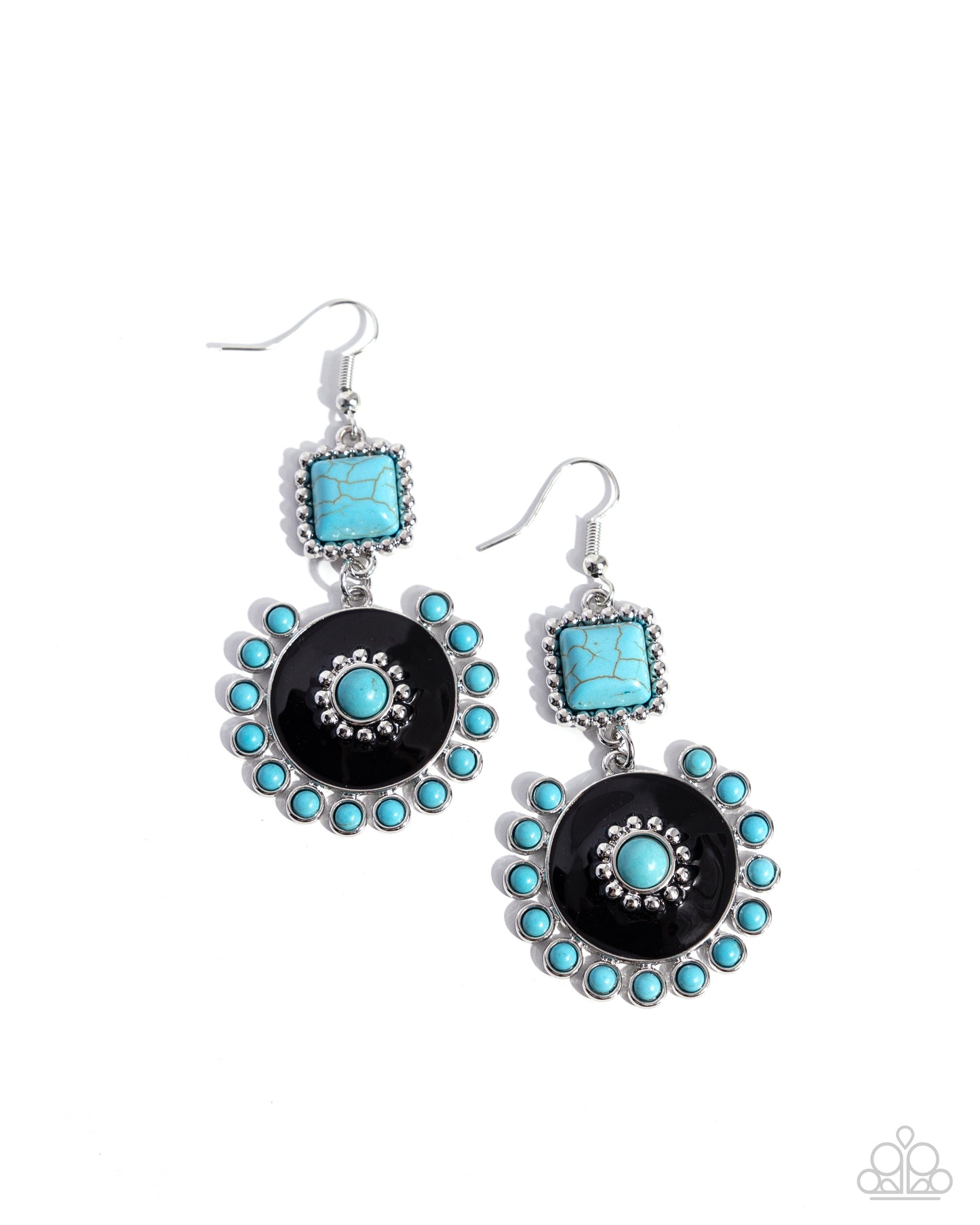 Earthy Emblem - Black Painted Silver & Turquoise Stone Santa Fe Style Earring Paparazzi