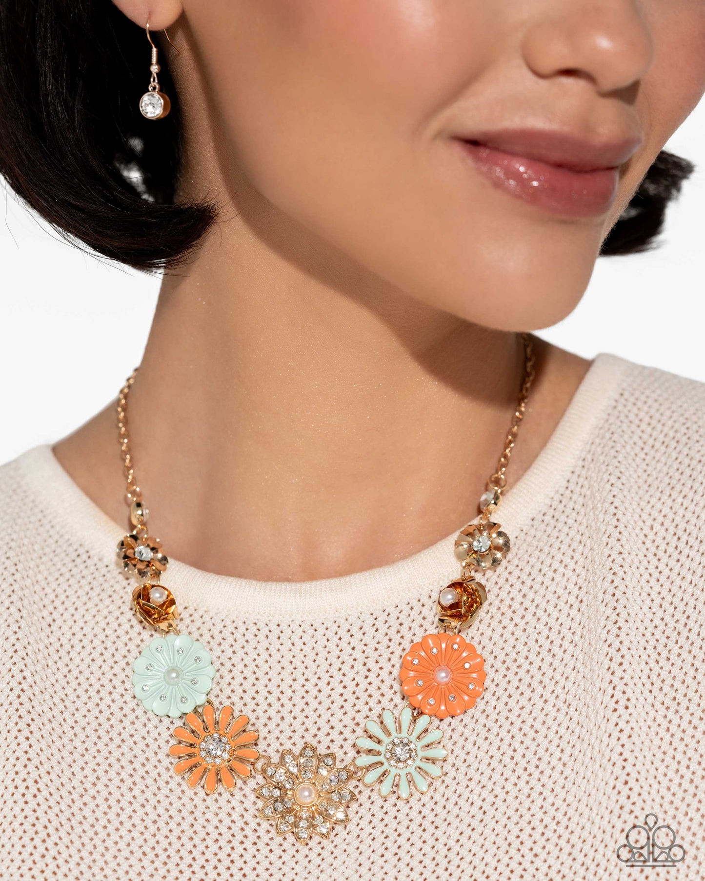 Garden Gesture - Multi Desert Flower Painted & Gold Edging Flower Necklace July 2024 Life Of The Party  Paparazzi