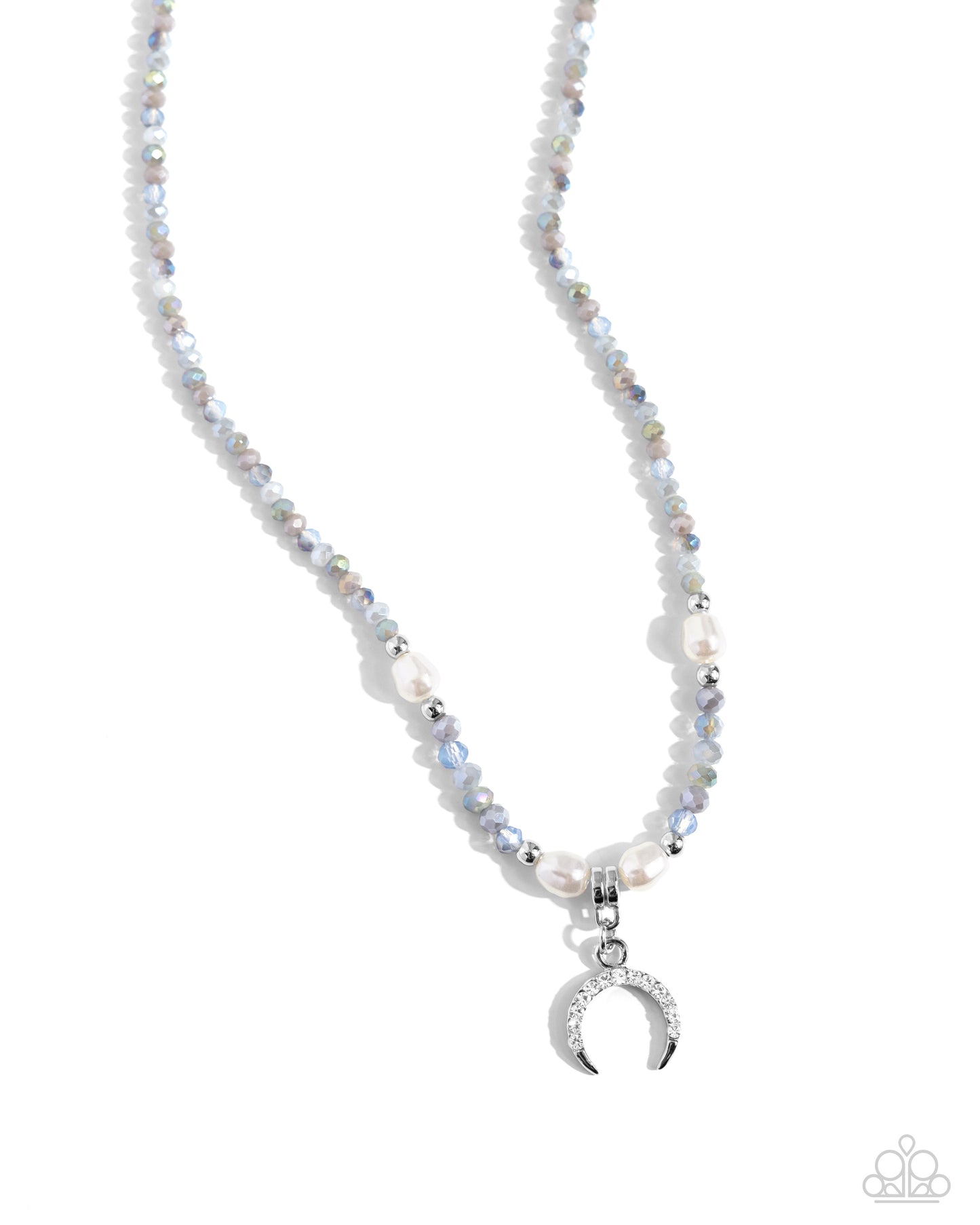 Trendy Trenchant - Silver White Rhinestone Crecent Moon Necklace Paparazzi