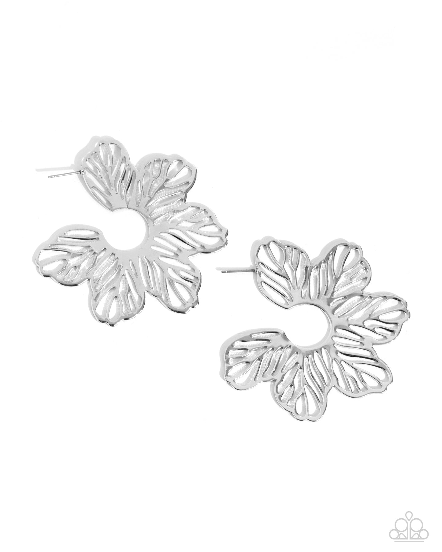 Floral Fame - Silver 2 1/4 Inch Flower Hoop Earring Paparazzi E2215