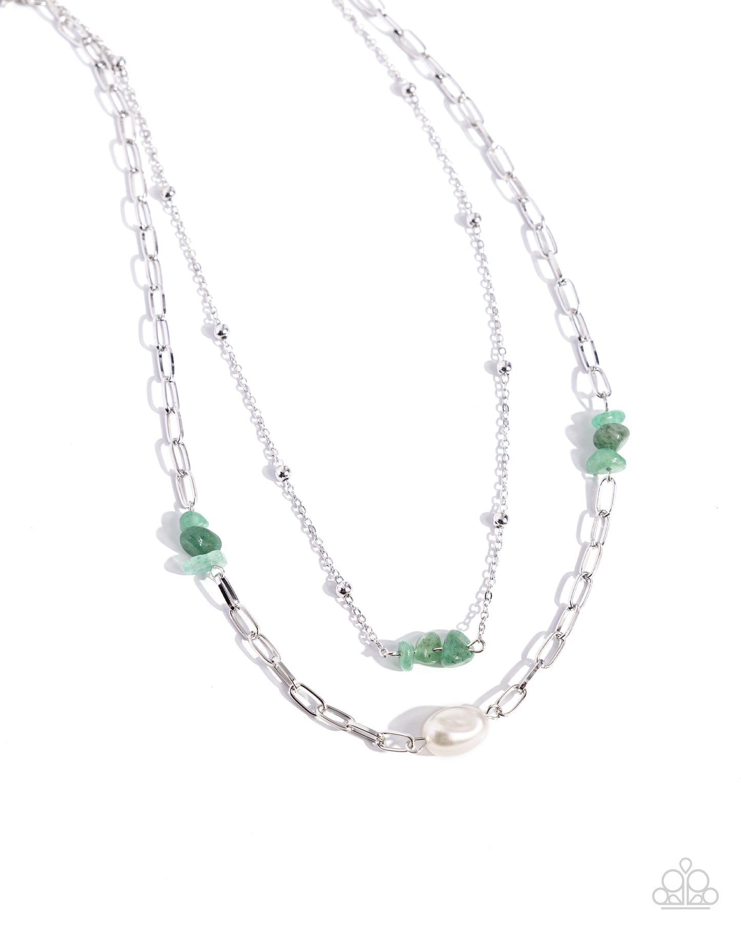 Santa Fe Surprise - Green Jade Stone & White Baroque Pearl Layered Santa Fe Style Necklace Paparazzi