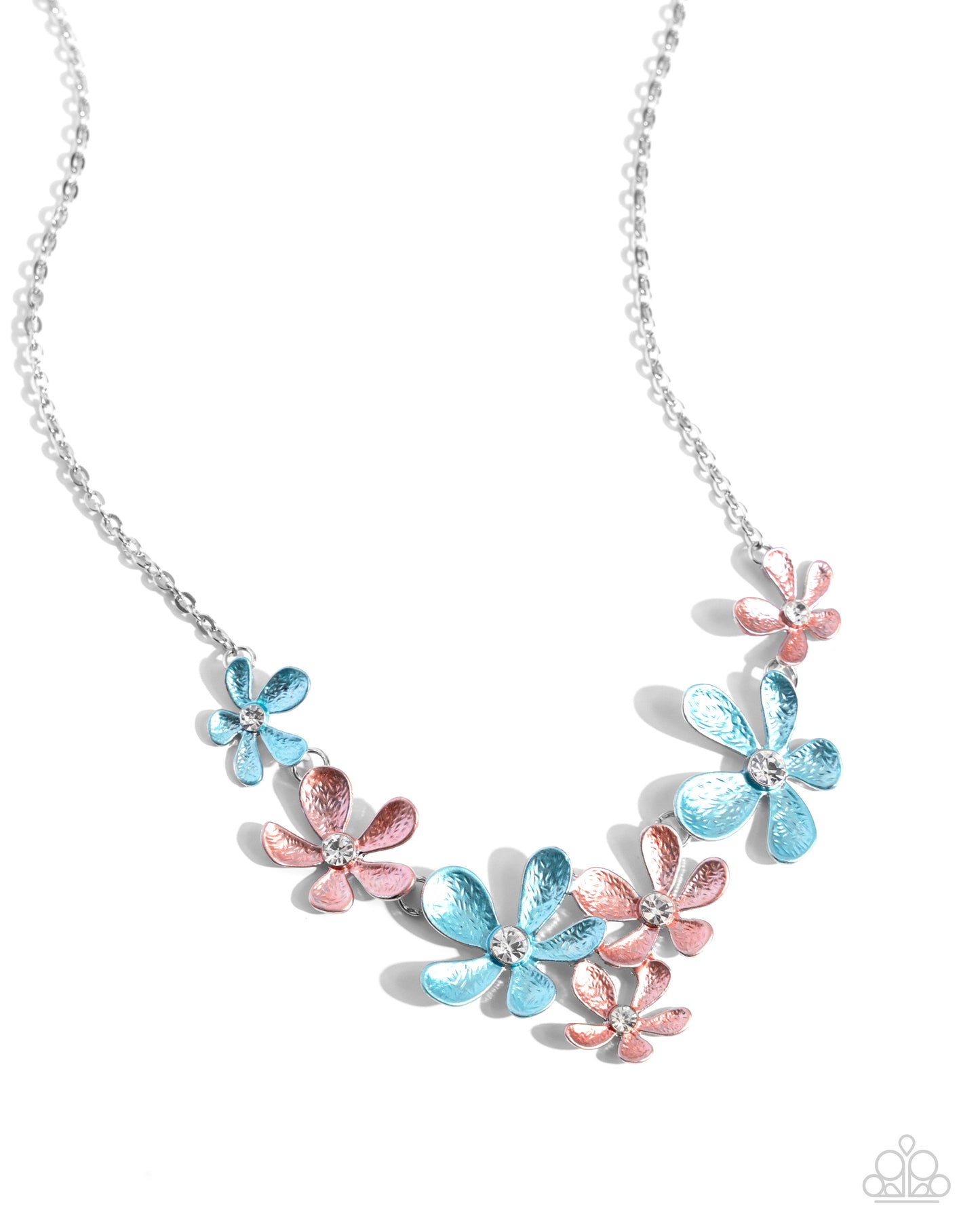 Reflective Rundown - Blue Capri,  Desert Flower & White Rhinestone Flower Necklace Paparazzi N2401