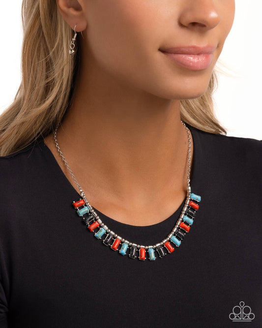 Stony Shimmer - Red, Turquoise & Black Stone Santa Fe Style Necklace Paparazzi