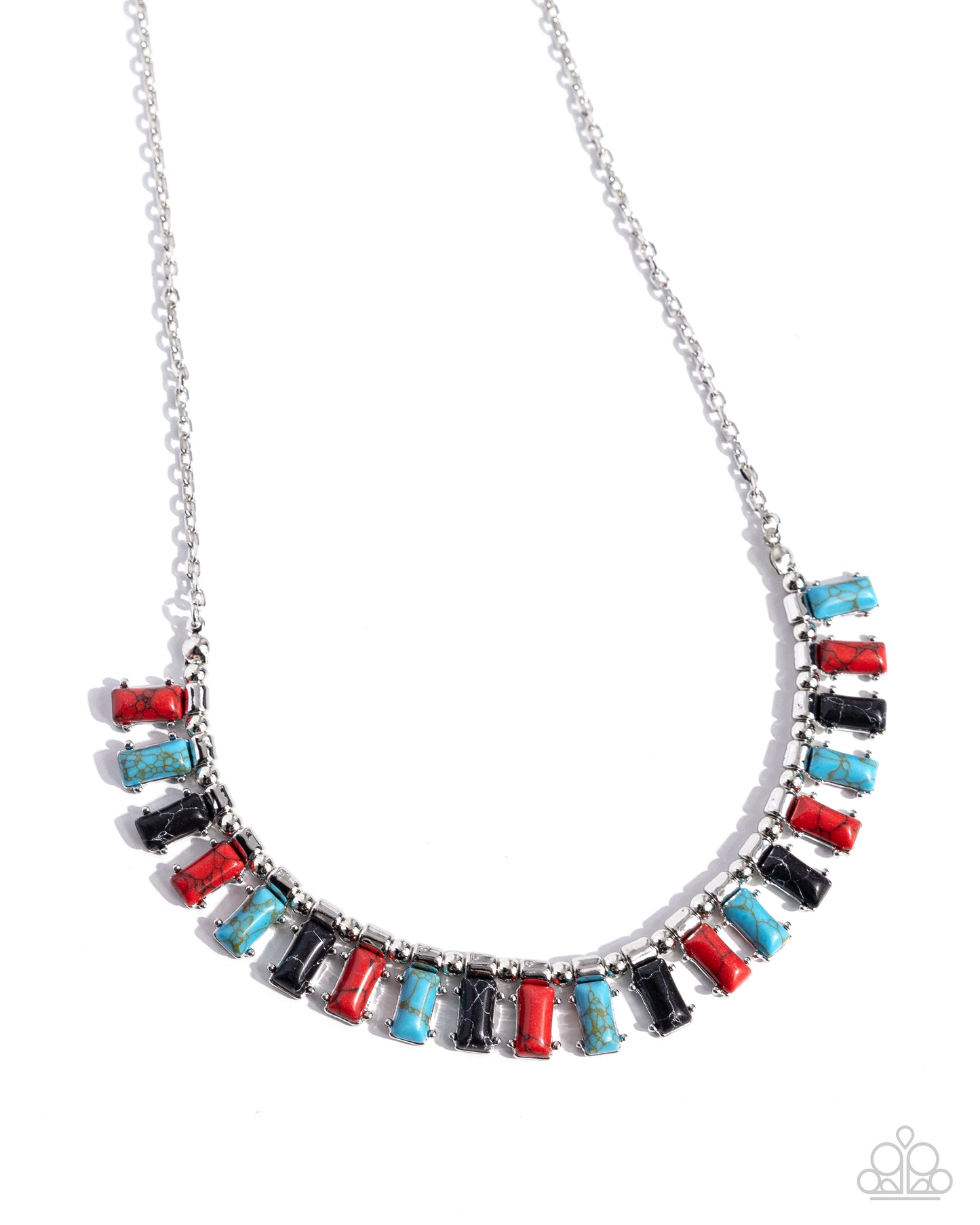 Stony Shimmer - Red, Turquoise & Black Stone Santa Fe Style Necklace Paparazzi