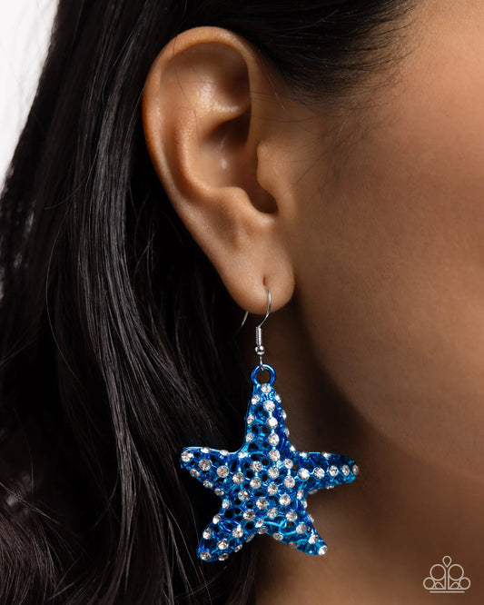 Skilled Starfish Blue - Electric Metal Blue & White Rhinestone Beach Vibe Earring Paparazzi E2084