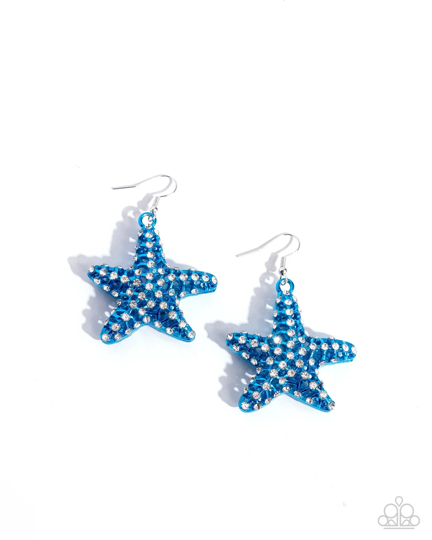 Skilled Starfish Blue - Electric Metal Blue & White Rhinestone Beach Vibe Earring Paparazzi E2084