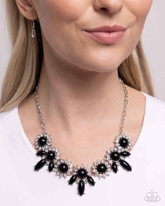 Flair for the Feminine - Black Acrylic Bead White Rhinestone Necklace Paparazzi N2538