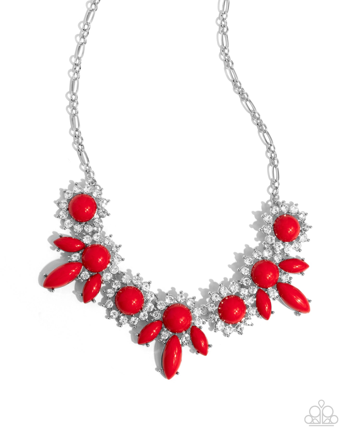 Flair for the Feminine - Red Acrylic Bead Boarded In White Rhinestone Necklace Paparazzi N2407