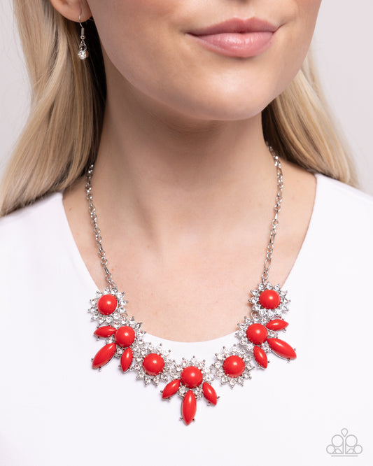 Flair for the Feminine - Red Acrylic Bead Boarded In White Rhinestone Necklace Paparazzi N2407