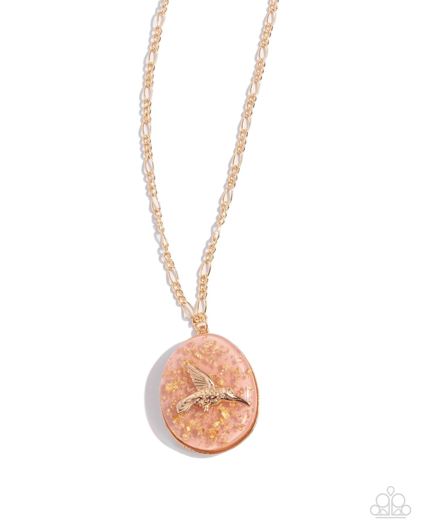 Hummingbird Haute - Pink Gold Flecked Oversized Pendant & Gold Hummingbird Necklace Paparazzi N2570