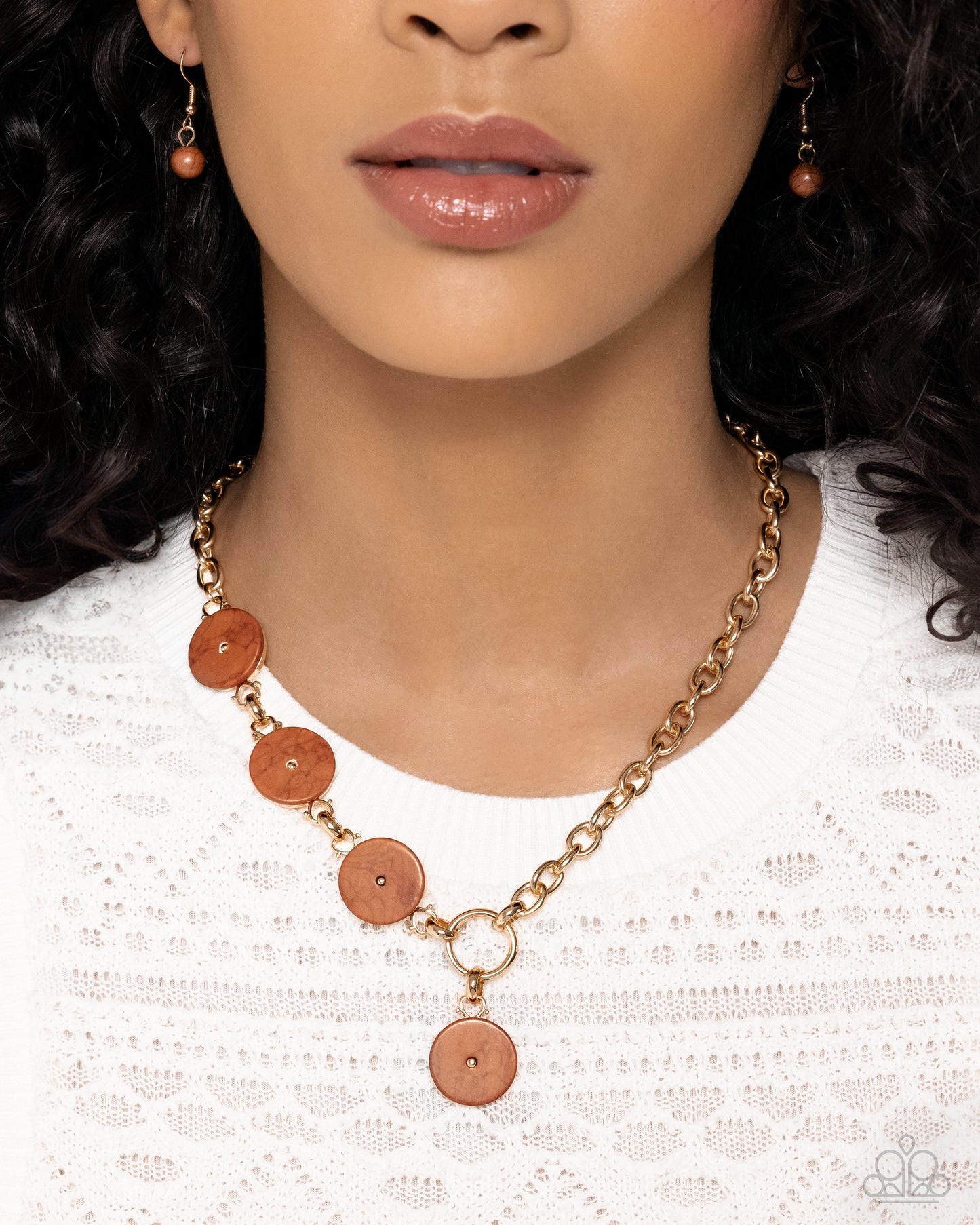 Savory Stone - Brown Stone & Gold Chain Santa Fe Style Necklace Paparazzi N2446