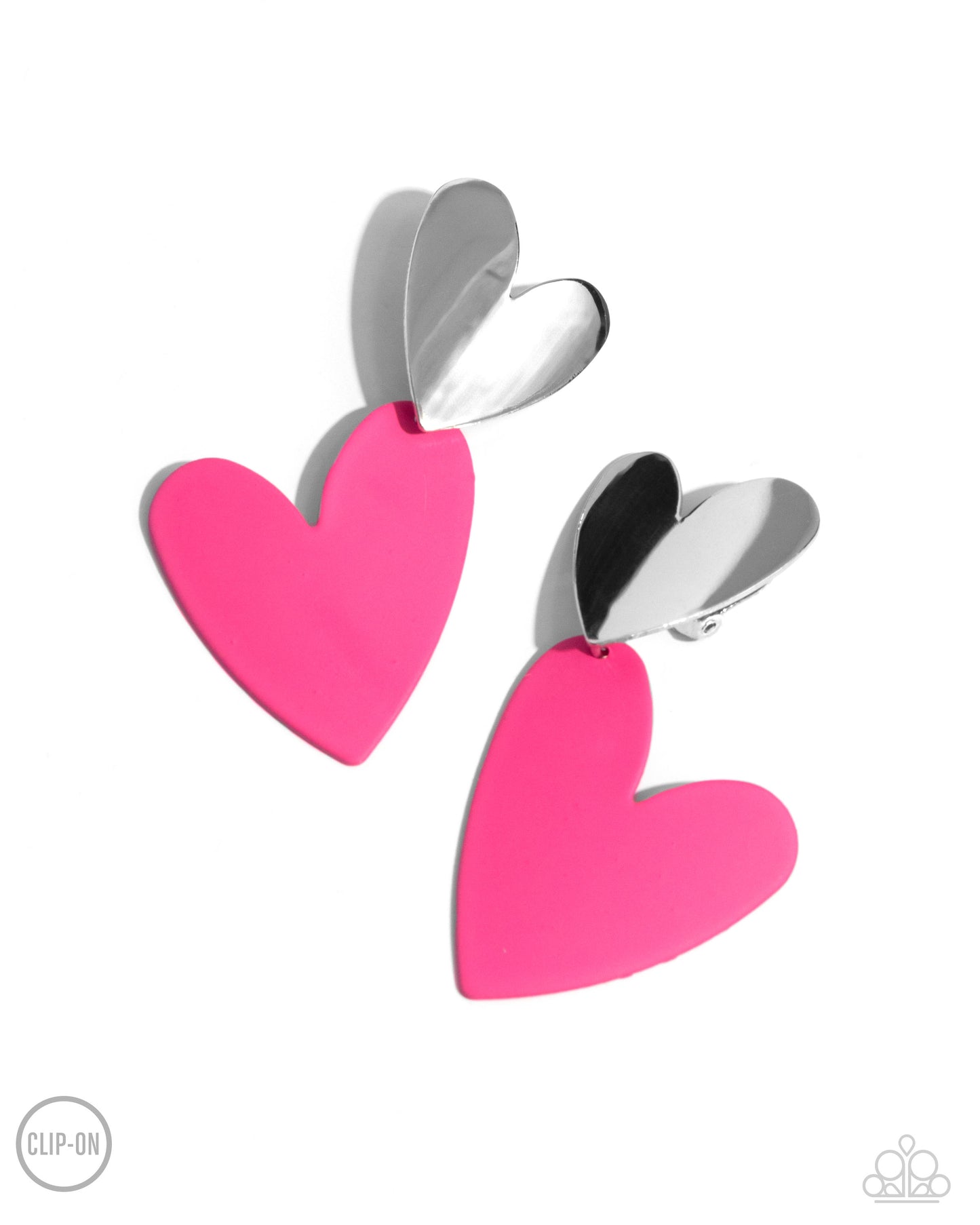 Romantic Occasion - Pink & Silver Heart Clip On Earrings Paparazzi E2053