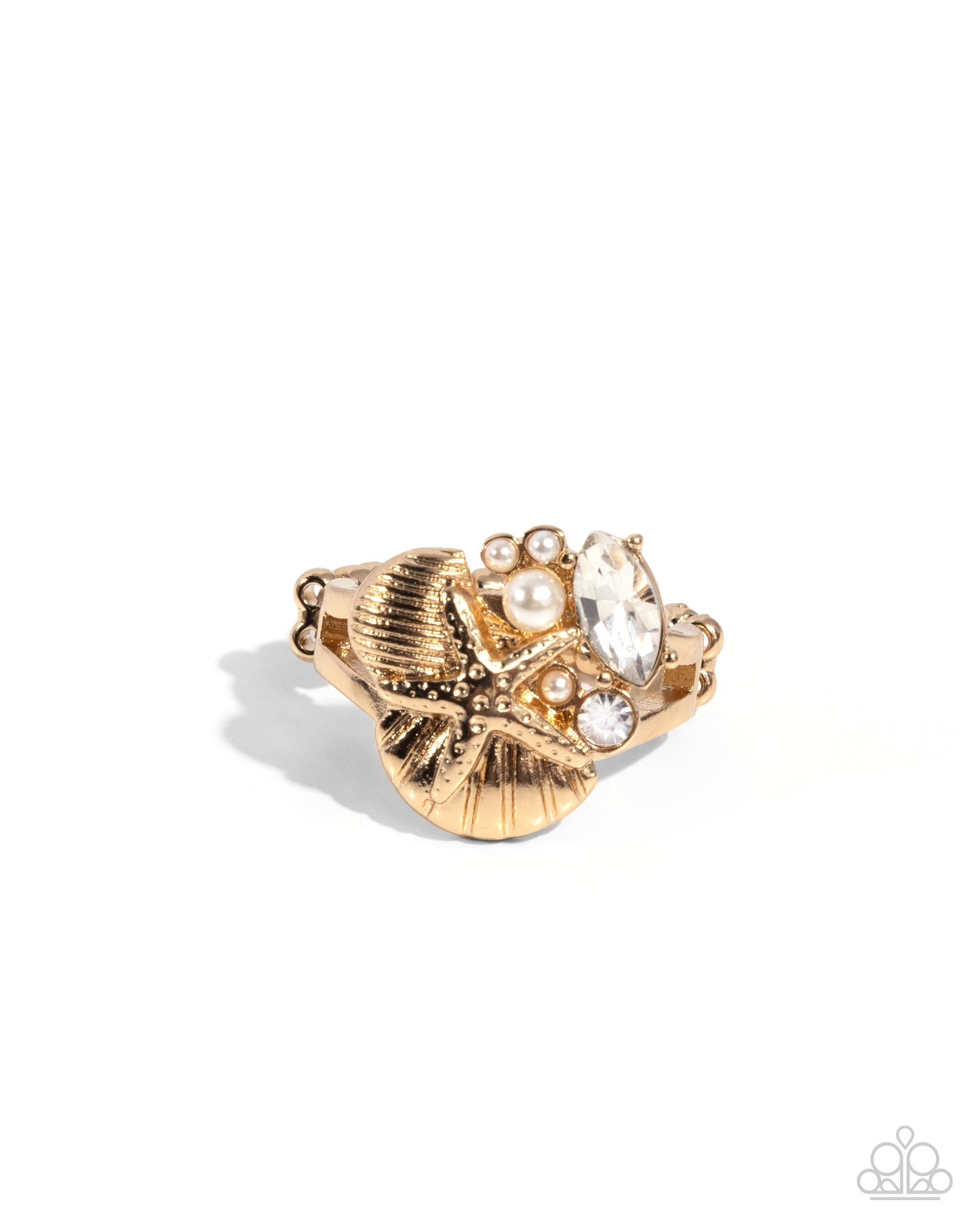 Beachy Bevvy - Gold Starfish White Pearl Beach Vibe Ring Paparazzi R0756