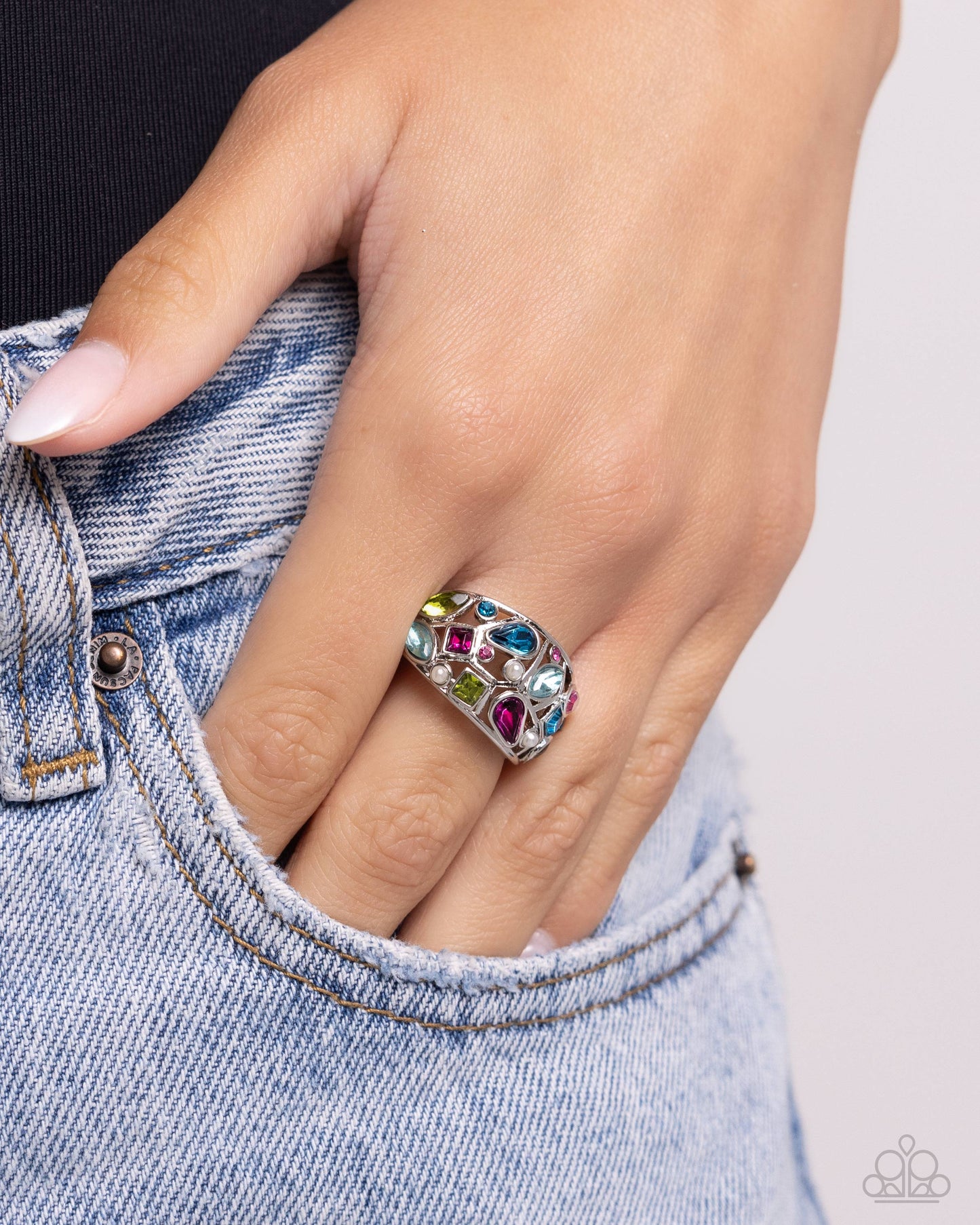 Abstract Accuracy - Pink, Blue, Green Gem Ring Paparazzi R0804