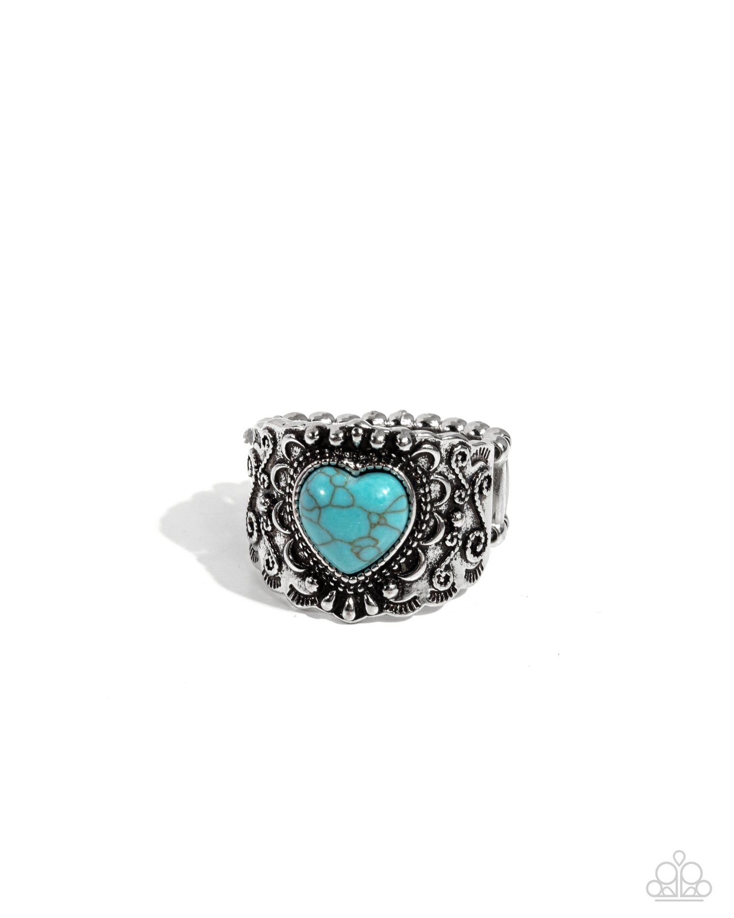 Harmonious Hype - Blue Turquoise Heart Stone Silver Filigree Santa Fe Style Ring Paparazzi R0732