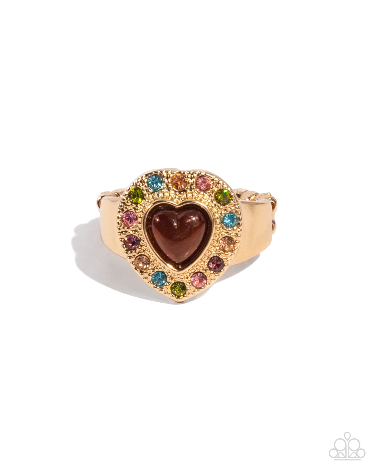 Sympathetic Shimmer - Brown Opalescent Resin Heart Multicolored Rhinestone Ring Paparazzi R0812