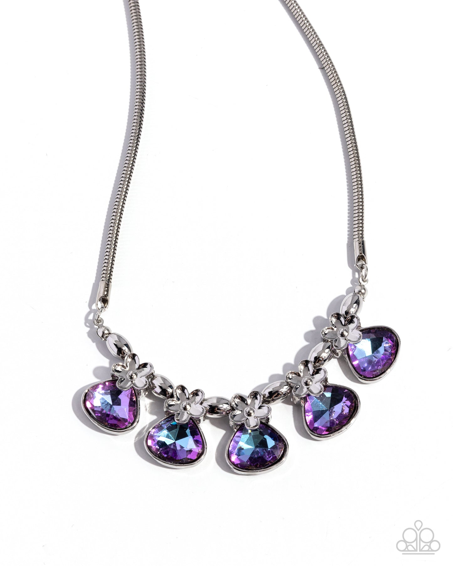 Teardrop Tribute - Purple UV Shimmer Silver Flower Necklace Paparazzi  N2557