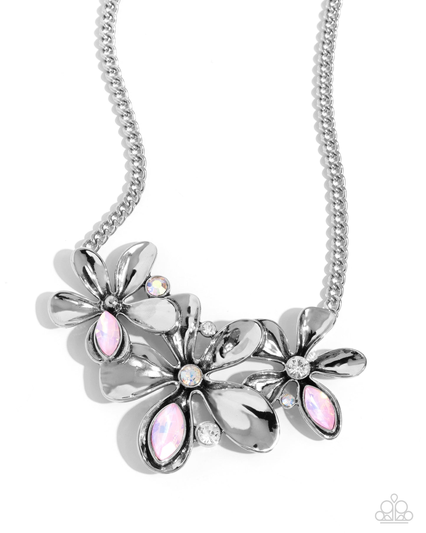 Twirling Triad - Pink Opalescent Glitter Gem Flower Necklace Paparazzi N2418