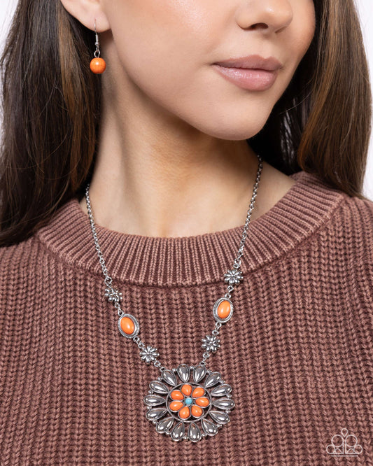 Ornate Opinion - Orange Stone Flower Santa Fe Style Necklace Paparazzi N2441