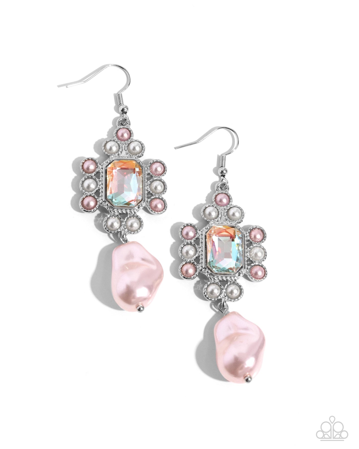 Raving Review - Pink UV Shimmer Gem, Pink & White Pearl Earring Paparazzi E2069