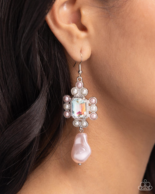 Raving Review - Pink UV Shimmer Gem, Pink & White Pearl Earring Paparazzi E2069