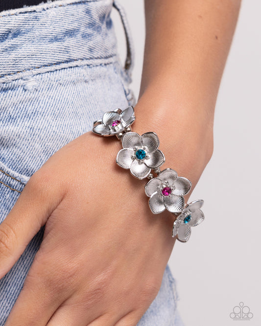 General Grandeur - Blue & Fuchsia Gem Flower Stretch Bracelet Paparazzi B1650