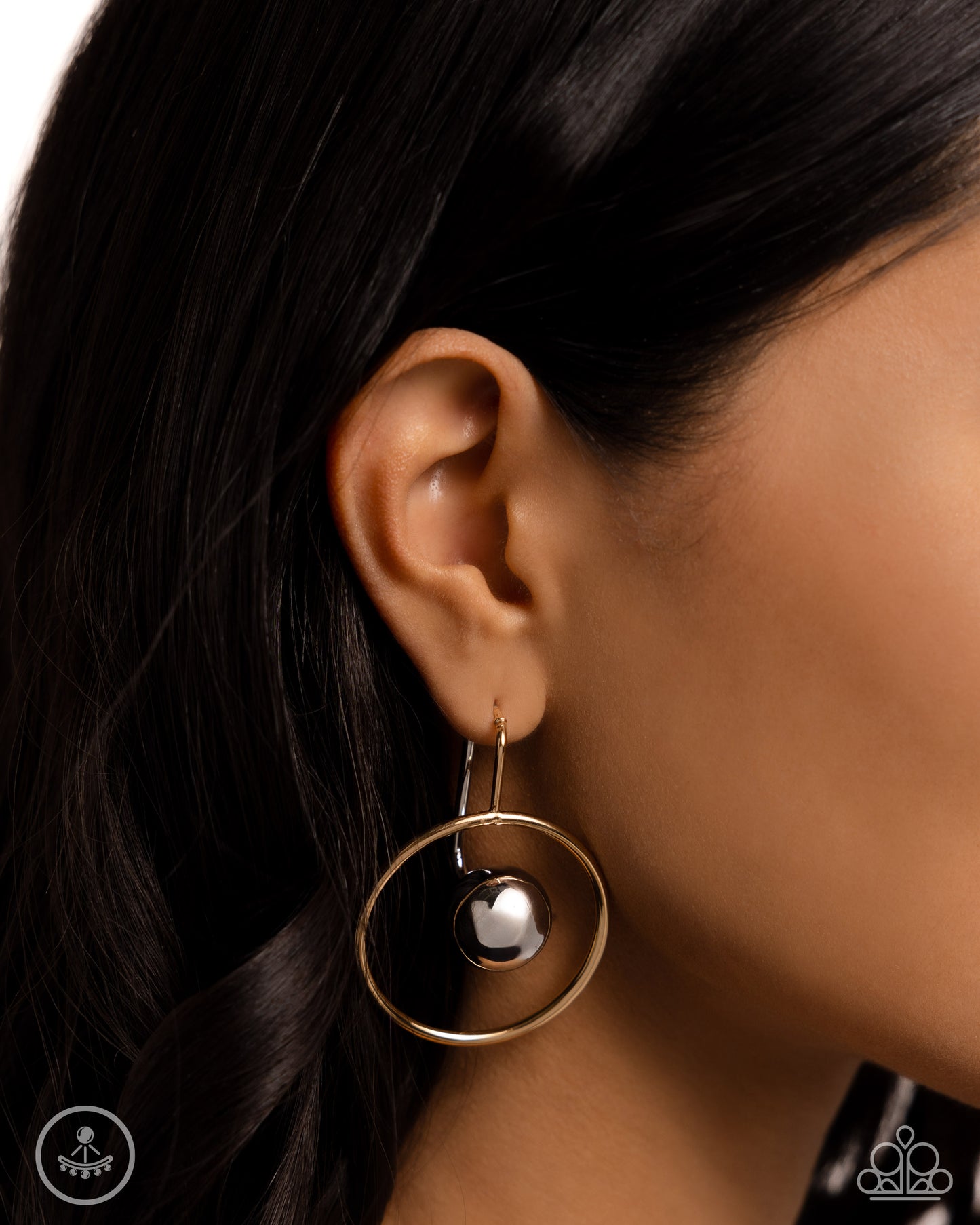 Boldly Balanced - Multi Gold Hoop & Silver Bead Ear Jacket Double Sided Post Earring