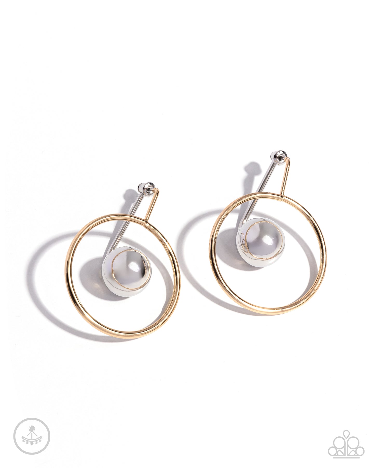 Boldly Balanced - Multi Gold Hoop & Silver Bead Ear Jacket Double Sided Post Earring