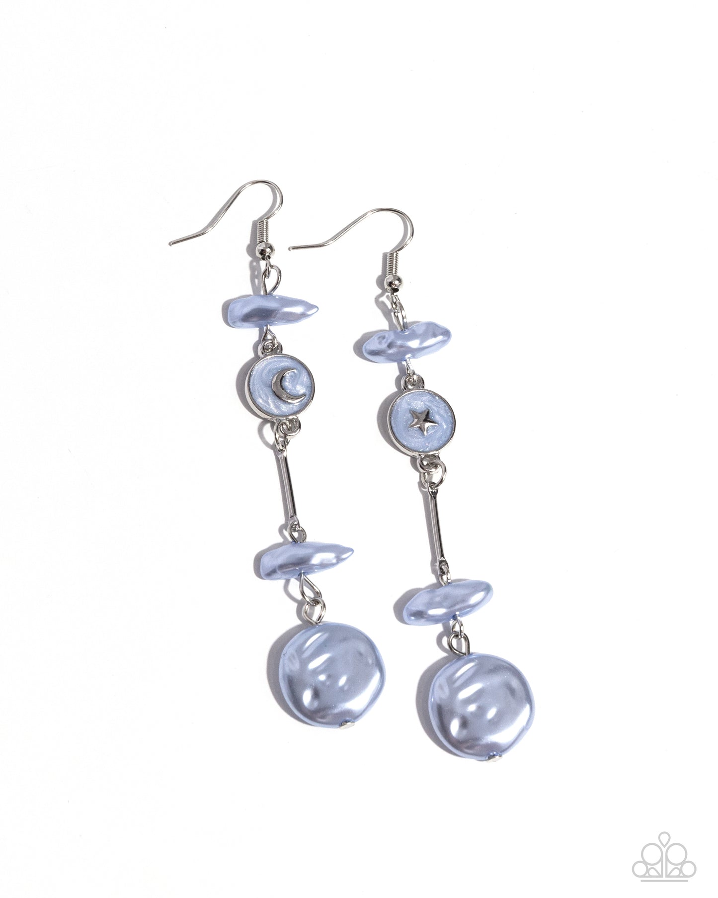 Blissful Balance - Blue Baroque Chambray Pearl, Painted Moon & Star Earring Paparazzi E2187