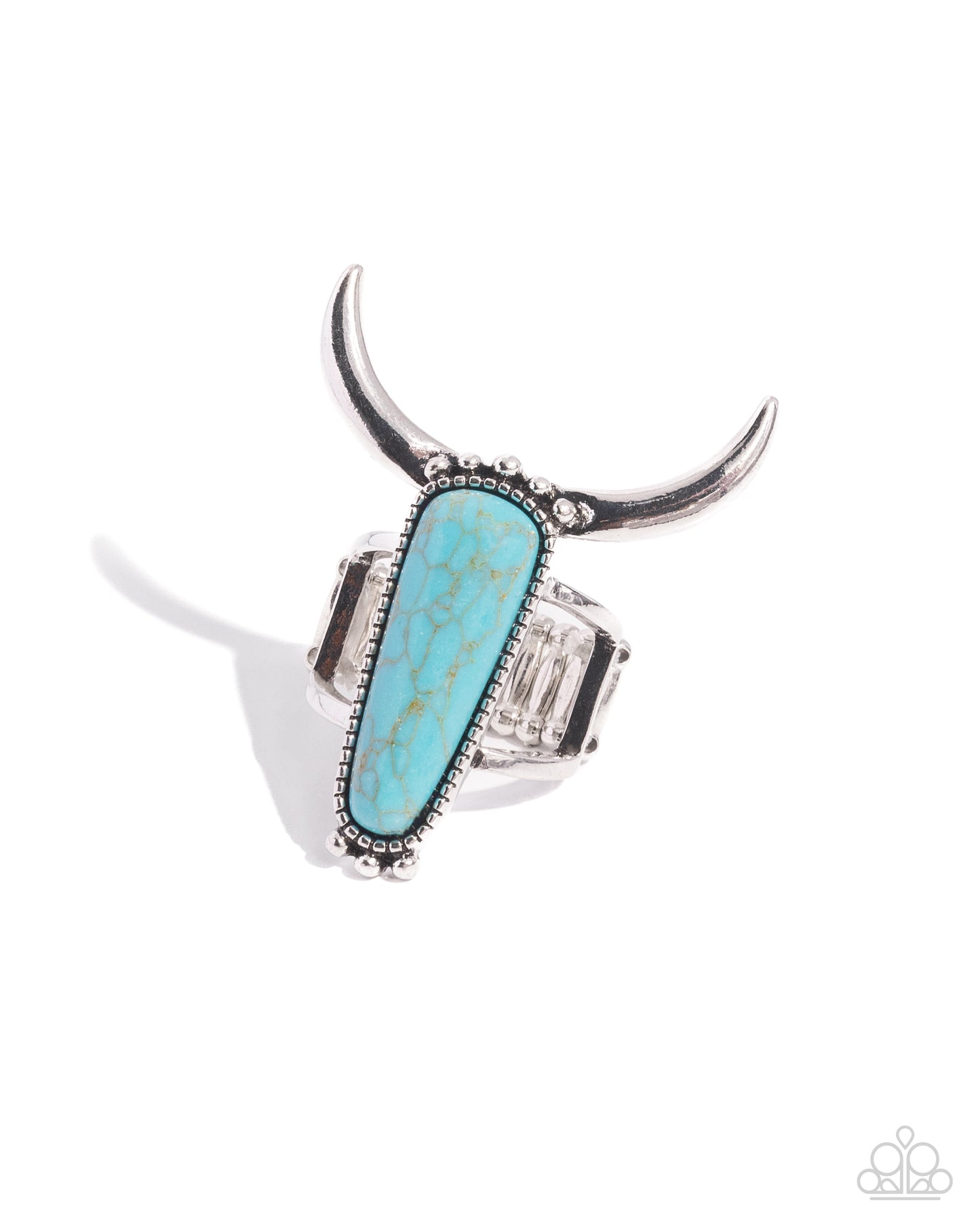 Longhorn Luxe Blue Turquoise Stone Longhorn Skull Santa Fe Style Ring Paparazzi R0791