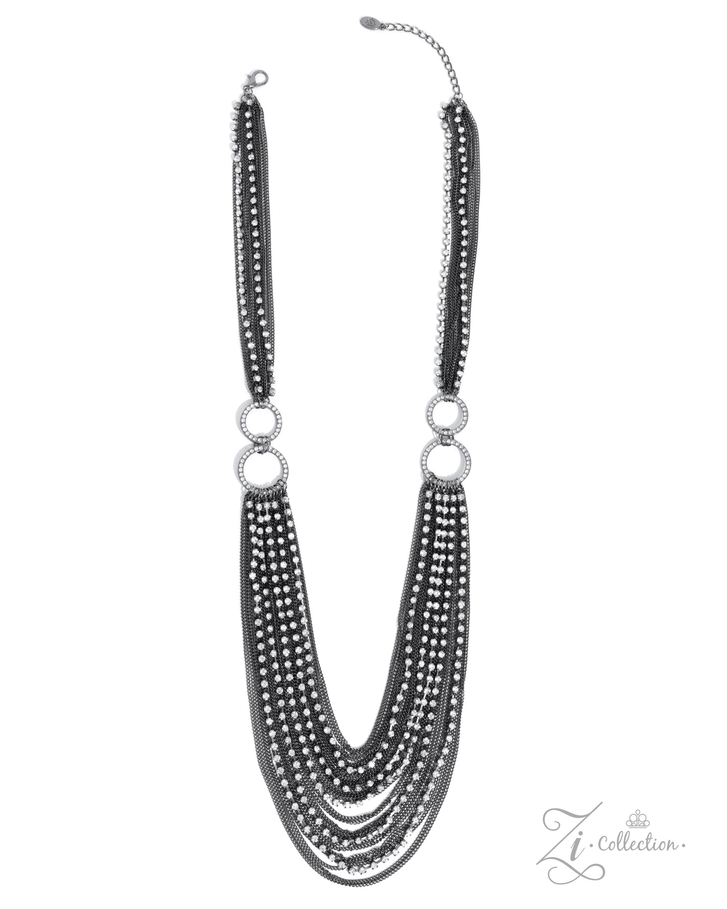 The Janet ZI Necklace 2024 Signature Series White Rhinestone Gunmetal Chain Necklace Paparazzi