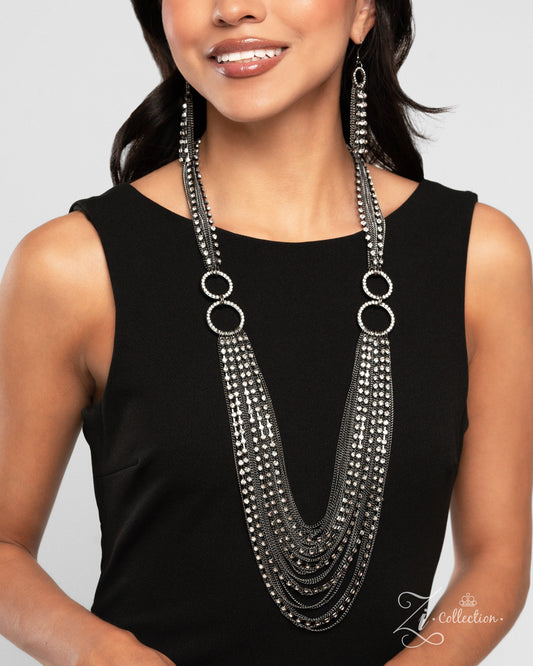 The Janet ZI Necklace 2024 Signature Series White Rhinestone Gunmetal Chain Necklace Paparazzi