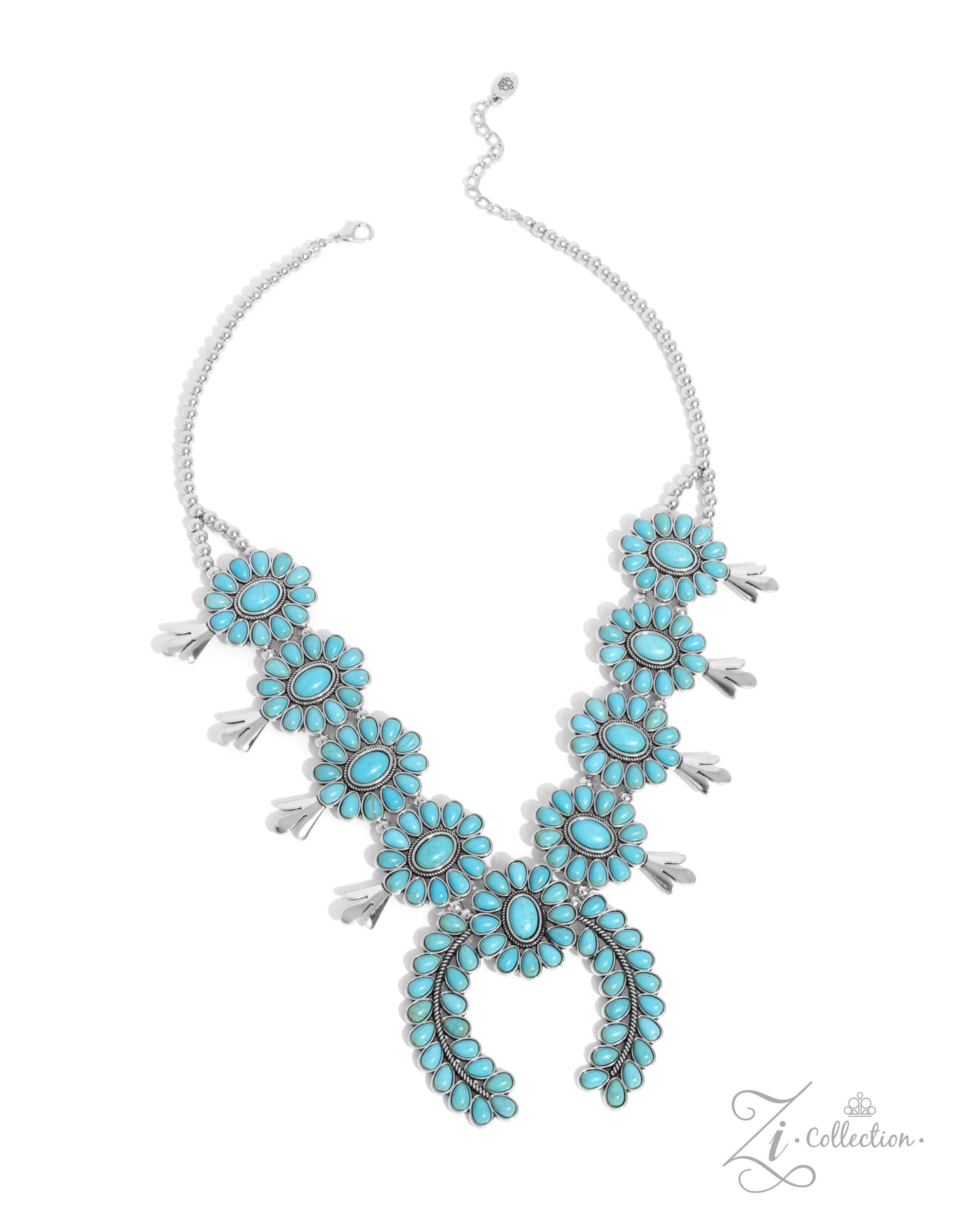 The Shelby Turquoise Stone Squash Blossom 2024 ZI Collection Signature Series Necklace Paparazzi