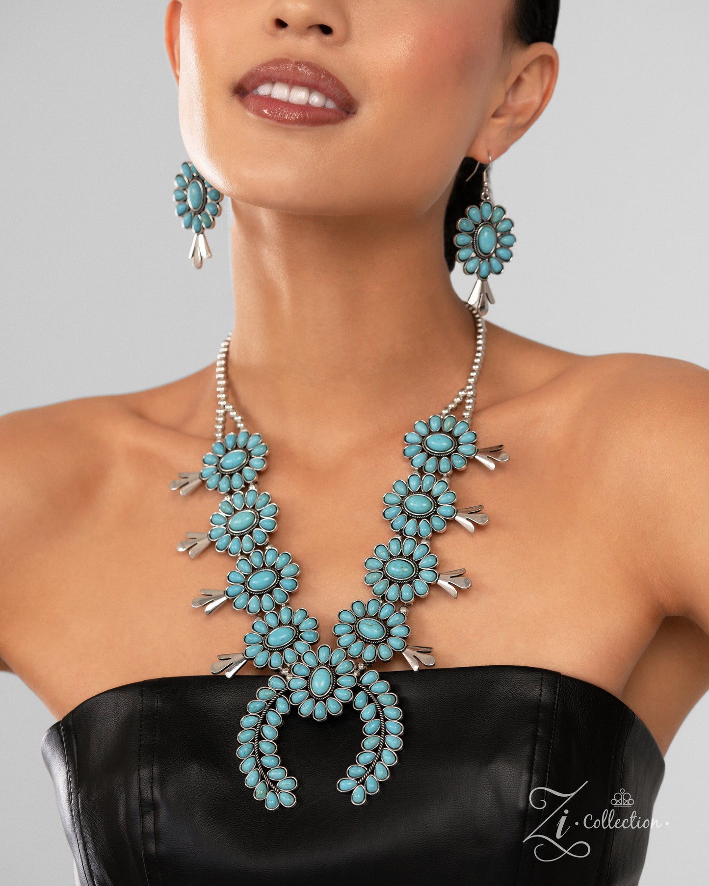 The Shelby Turquoise Stone Squash Blossom 2024 ZI Collection Signature Series Necklace Paparazzi