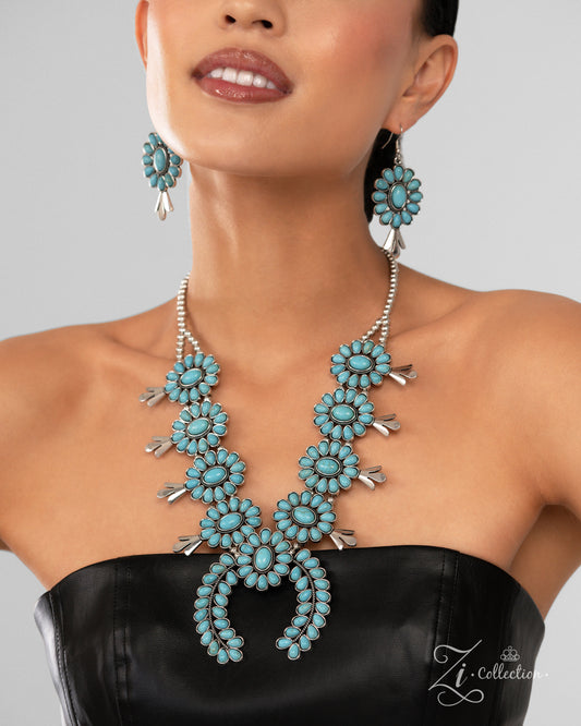 The Shelby Turquoise Stone Squash Blossom 2024 ZI Collection Signature Series Necklace Paparazzi