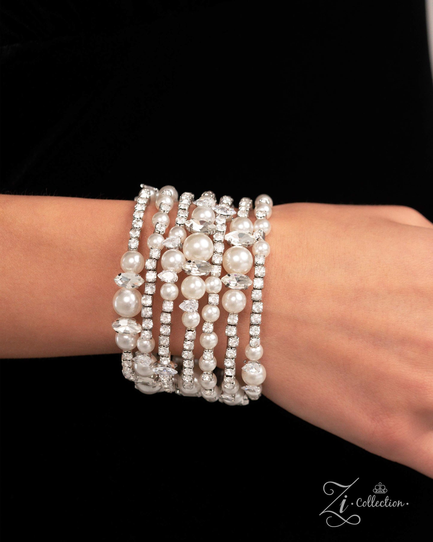 Sentimental Value - White Pearl & Gem Coil Bracelet 2024 ZI Collection Paparazzi B1839