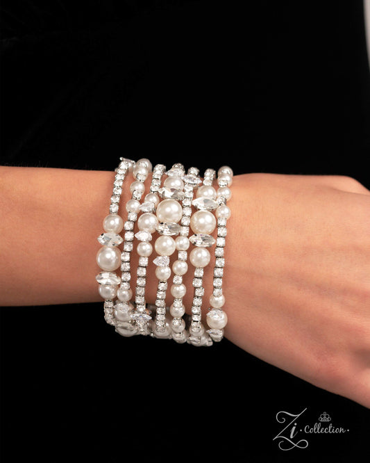 Sentimental Value - White Pearl & Gem Coil Bracelet 2024 ZI Collection Paparazzi B1839