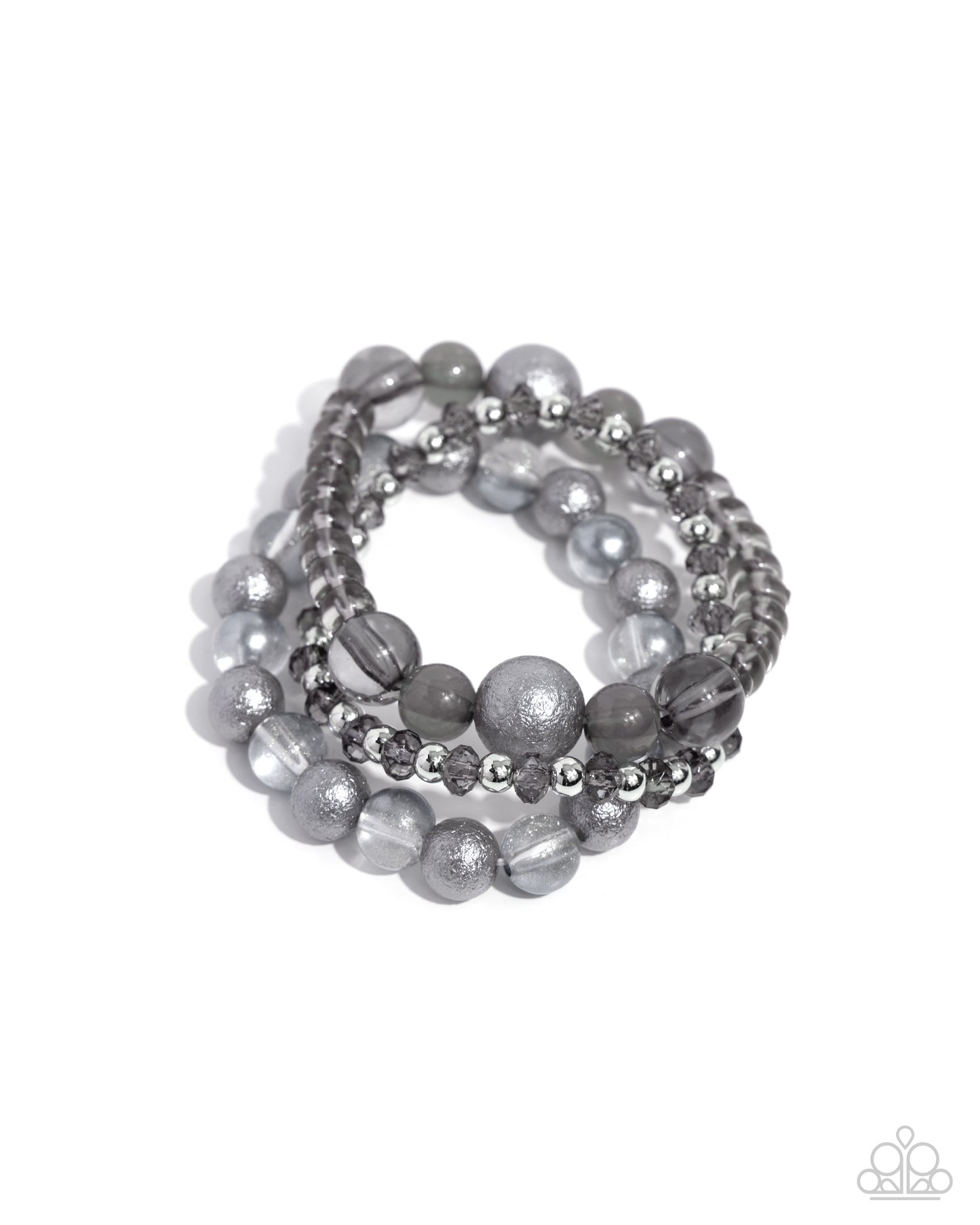 Shattered Stack - Silver Quiet Shade Milky, Clear & Glittery Stretch Set Of 3 Bracelets Paparazzi B1658