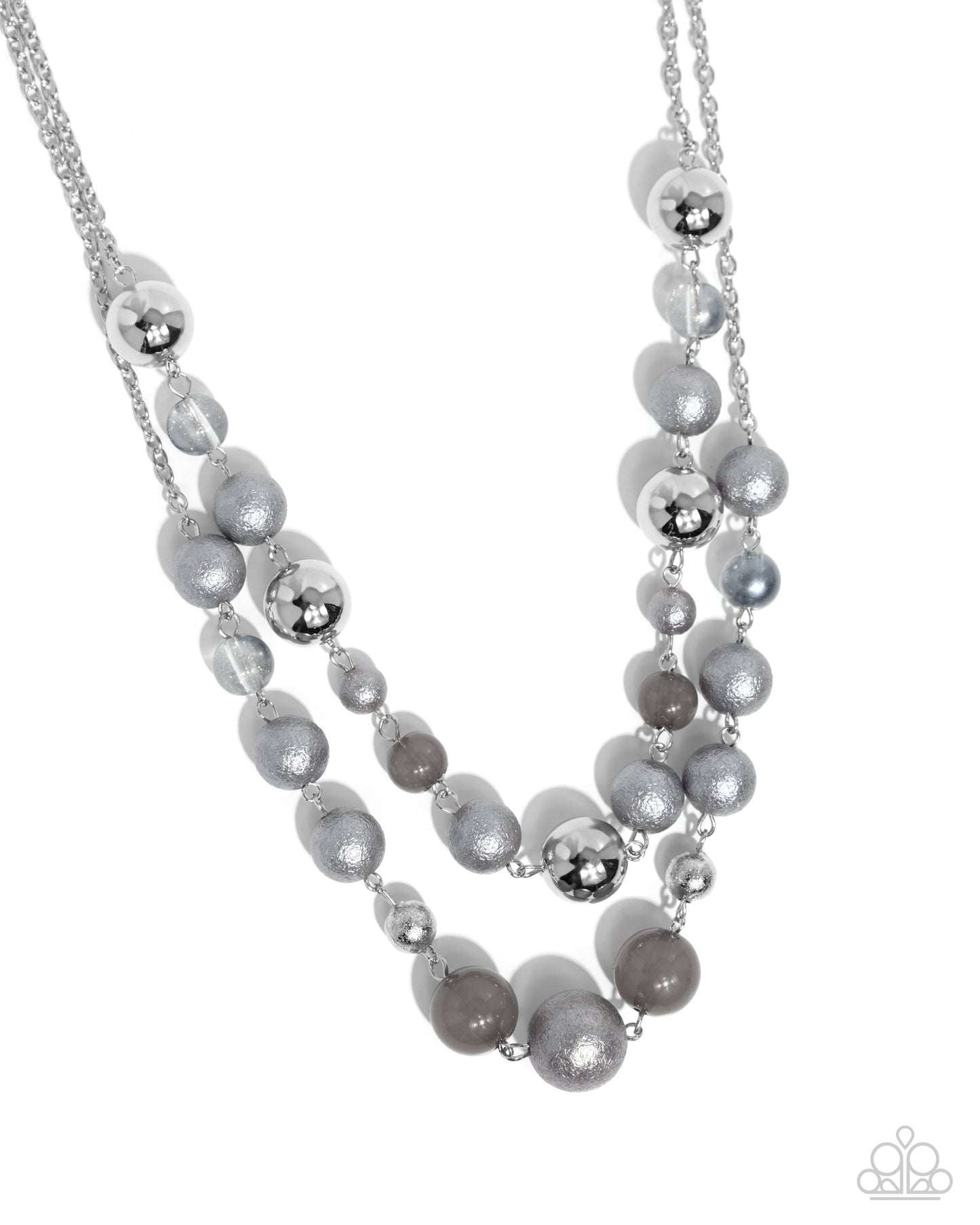 Beaded Benefit - Silver Quiet Shade Milky, Clear, & Glittery Bead Layered Necklace Paparazzi N2443