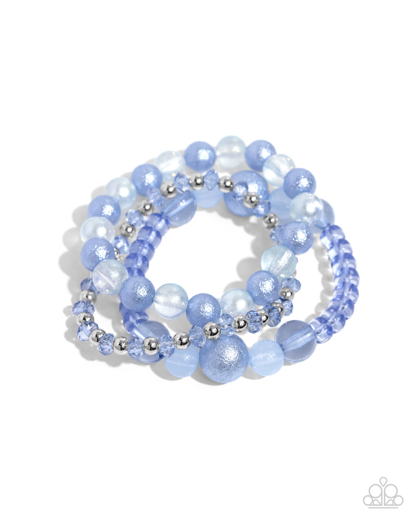 Shattered Stack - Blue Milky, Clear & Glittery Bead Stretch Bracelet Set of 3 Paparazzi B1636