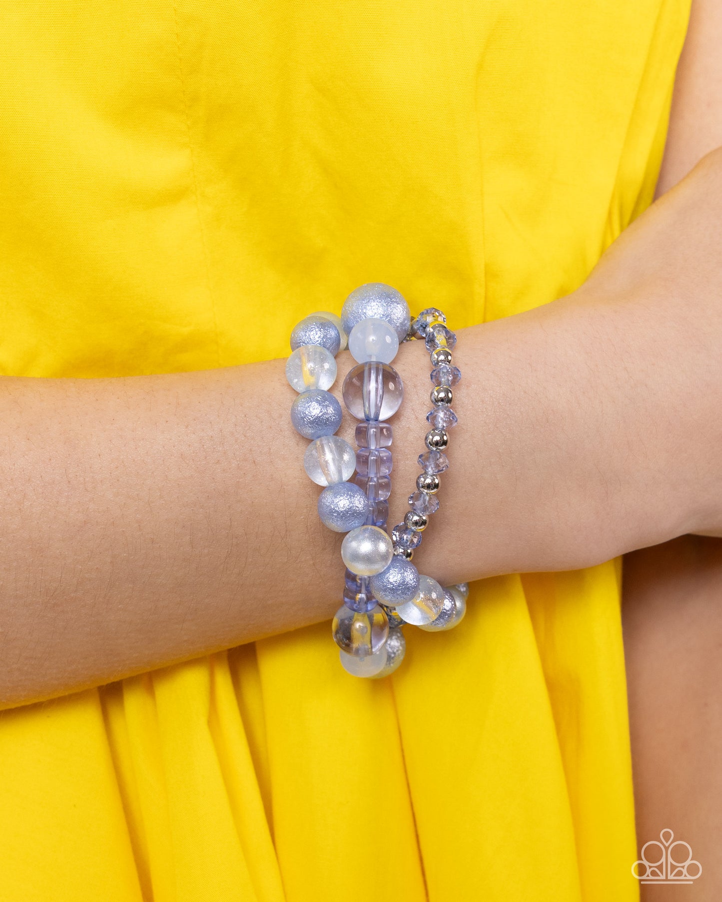 Shattered Stack - Blue Milky, Clear & Glittery Bead Stretch Bracelet Set of 3 Paparazzi B1636