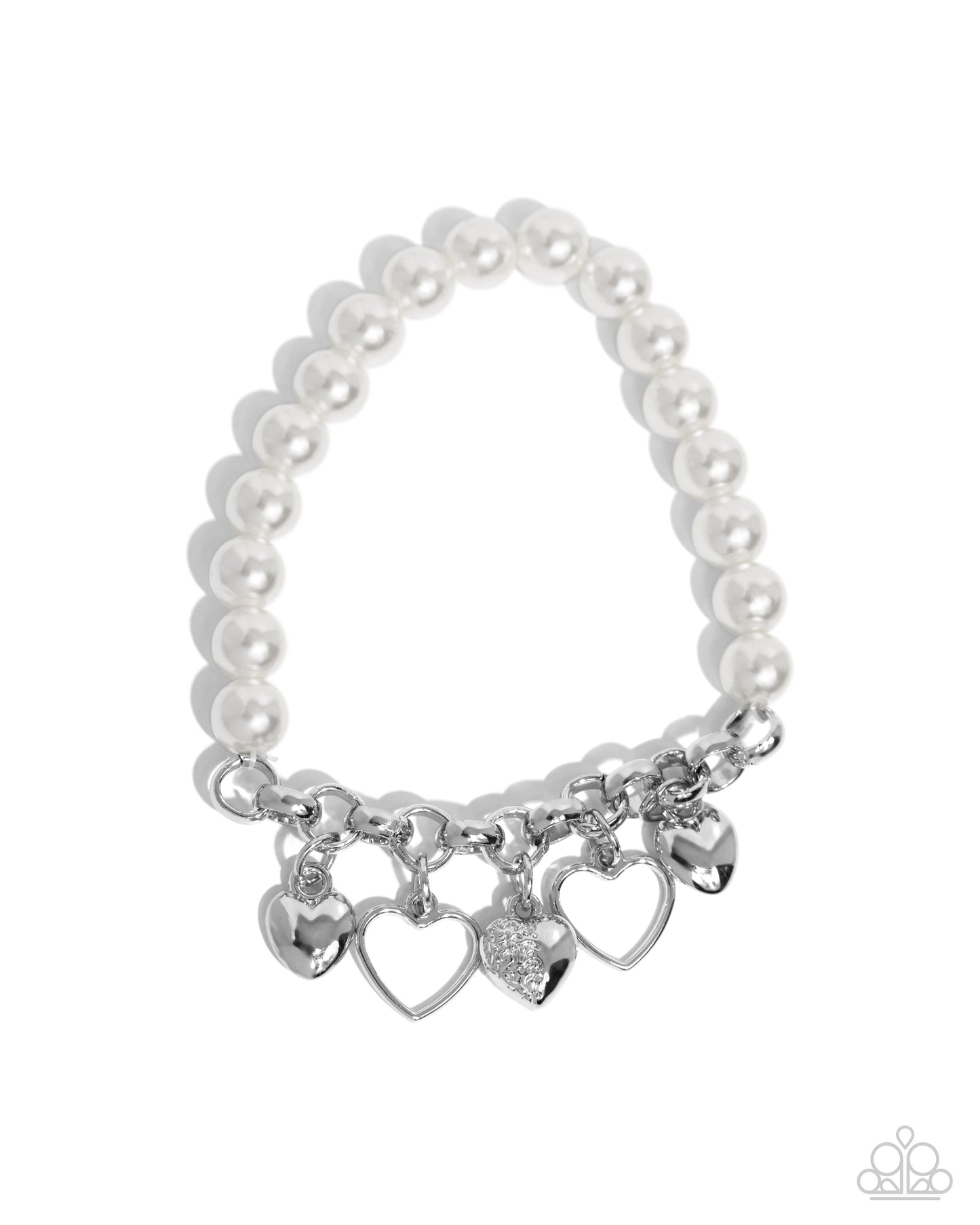 Charming Candidate - White Pearl Silver Heart Charm Stretch Bracelet Paparazzi B1559