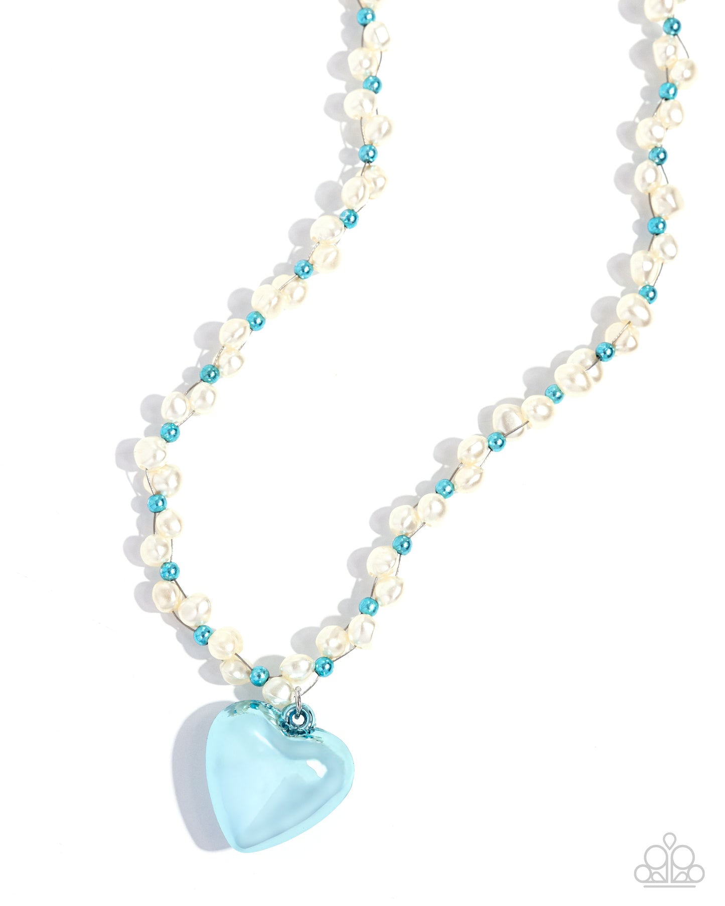 Mermaid Model - Blue Shimmer Heart With Capri & Baroque White Pearl Necklace Paparazzi N2386