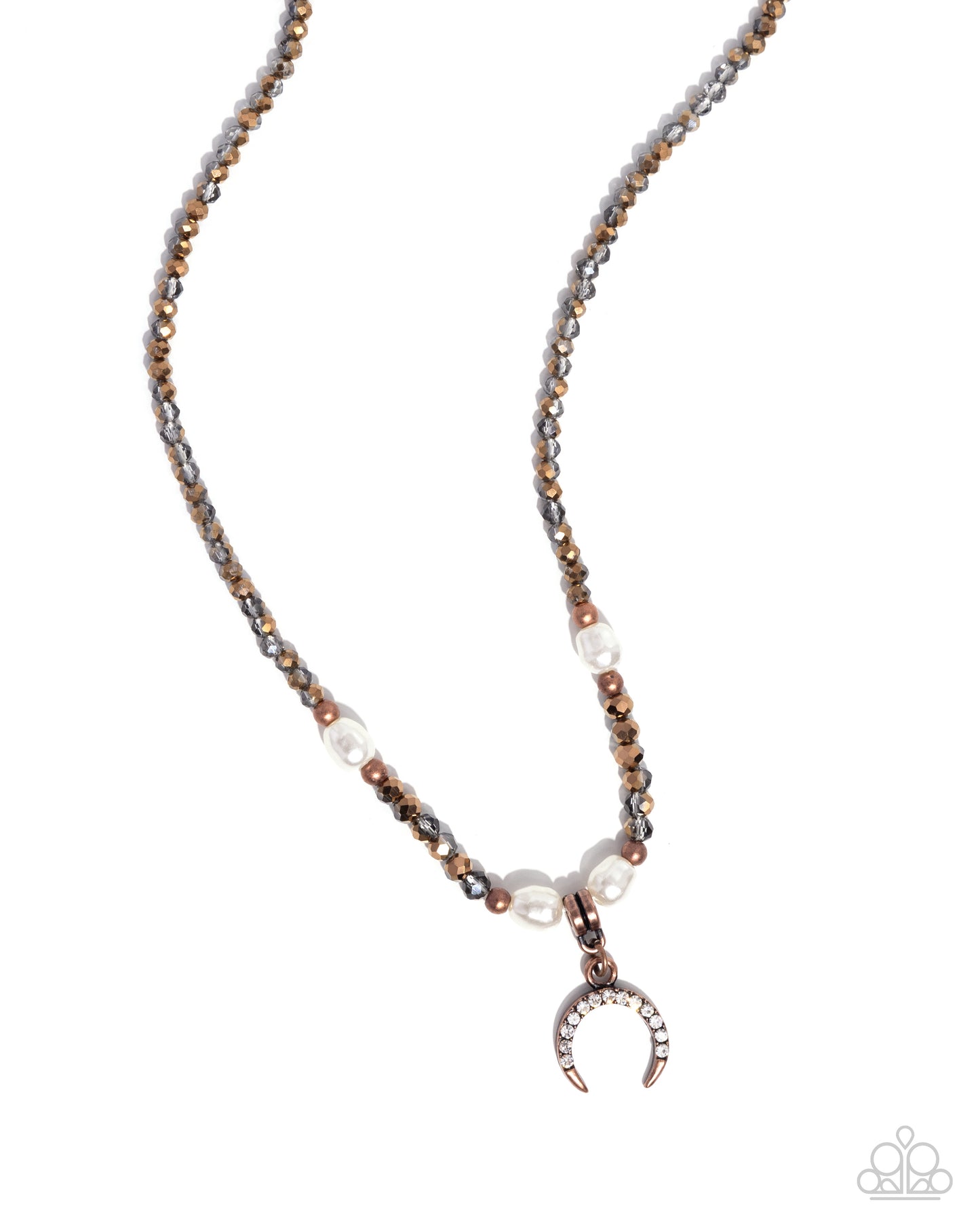 Trendy Trenchant - Copper Bead, Baroque White Pearl & Shiny Copper Crescent Moon Charm Necklace Paparazzi N2486